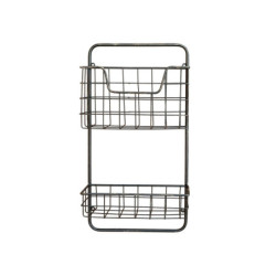 Černá antik nástěnná kovová polička s drátěnými košíky Fil de fer - 26*12*49cm