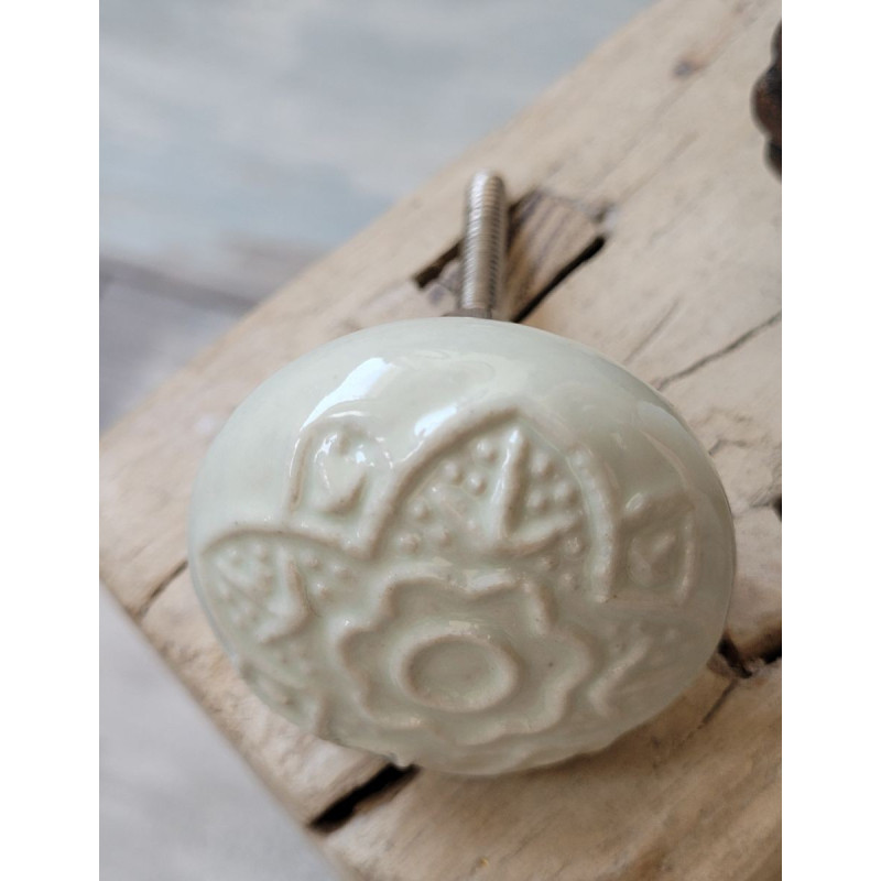 Zelená antik porcelánová úchytka Flower - Ø 4 cm