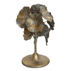 Bronzový antik kovový svícen zdobený květy Flower - Ø 18*24cm