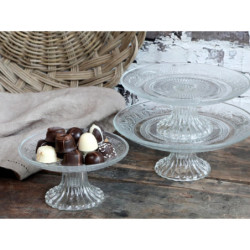 Skleněný podnos na noze se zdobením Glass Pattern - Ø 15*7,5 cm