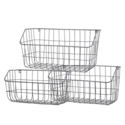 3ks zinkový antik nástěnný drátěný košík Fil de fer Basket - 40*19*20/ 35*17*19/ 30*14*15cm