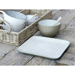 Zelený porcelánový hranatý talíř s ornamenty Arés Verte - 20*20*2cm