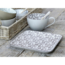 Mocca porcelánový hranatý talíř s ornamenty Arés Mocca - 20*20*2cm