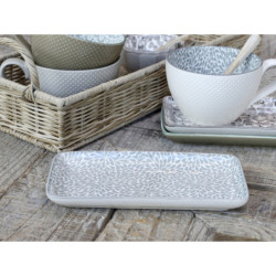 Šedý porcelánový tácek s ornamenty Arés Grey - 20*11*2cm