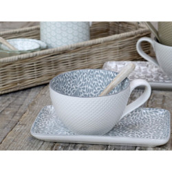 Šedý porcelánový tácek s ornamenty Arés Grey - 20*11*2cm