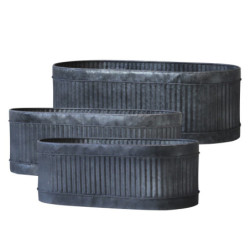 3ks oválný plechový zinkový antik obal na květináč Planters - 52*26*18/ 42*20*15/ 32*14*12cm