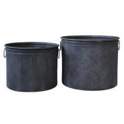 2ks kulatý plechový zinkový antik obal na květináč Planters - Ø 45*35cm