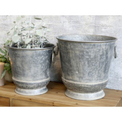 2ks kulatý plechový zinkový antik obal na květináč Planters - Ø 36*36/ Ø 31*30cm