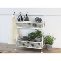 Krémový antik dekorační kovovo-dřevěný etažér Baskets - 45*27*60cm