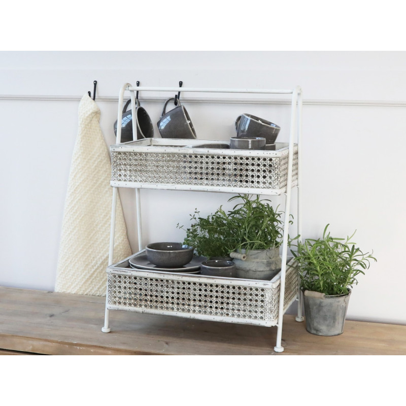 Krémový antik dekorační kovovo-dřevěný etažér Baskets - 45*27*60cm