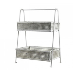 Krémový antik dekorační kovovo-dřevěný etažér Baskets - 45*27*60cm