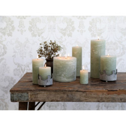 Zelená široká svíčka Macon Rustic verte - Ø 7*15cm/ 60h