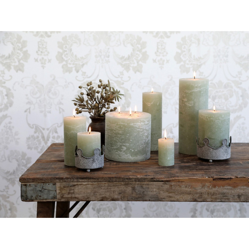 Zelená široká svíčka Macon Rustic verte - Ø 7*15cm/ 60h