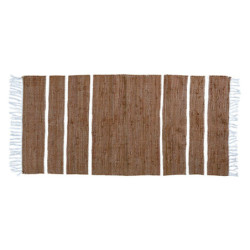 Hnědý bavlněný koberec s pruhy a třásněmi Rag walnut - 70*160 cm