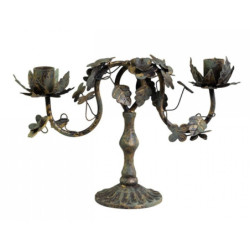 Kovový dvouramenný vintage svícen Leaves - 26*17*8 cm