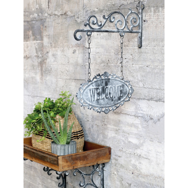Šedá nástěnná závěsná cedule Welcome – 30*4*38cm