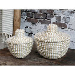 2ks přírodní košík z mořské trávy s víkem Billo - Ø 20*18 / Ø 15*16cm