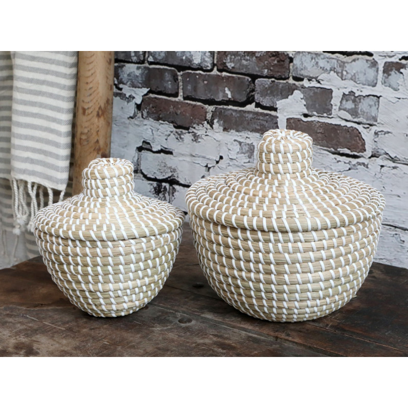 2ks přírodní košík z mořské trávy s víkem Billo - Ø 20*18 / Ø 15*16cm