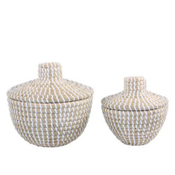 2ks přírodní košík z mořské trávy s víkem Billo - Ø 20*18 / Ø 15*16cm
