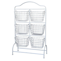 Bílý antik kovový regál s košíky Fil de Fer - 76*24*122cm