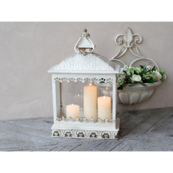 Krémová antik kovová lucerna Fleur-de-lis - 35*20*66 cm