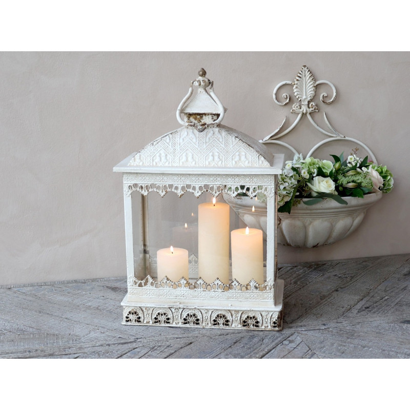 Krémová antik kovová lucerna Fleur-de-lis - 35*20*66 cm