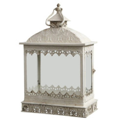 Krémová antik kovová lucerna Fleur-de-lis - 35*20*66 cm