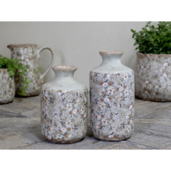 Zelená keramická dekorační váza s kvítky Florals Evry - Ø 10*21cm
