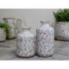 Zelená keramická dekorační váza s kvítky Florals Evry - Ø 10*21cm