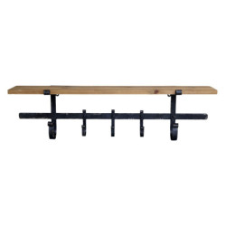 Hnědá antik dřevěná nástěnná polička s kovovými háčky Hael - 92*18*25cm