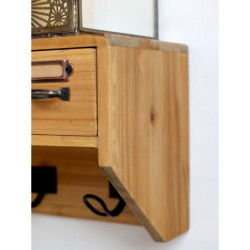 Hnědá antik dřevěná nástěnná polička se šuplíčky a háčky Silla - 60*17*19cm