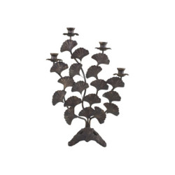 Mosazný antik kovový svícen s listy Ginkgo Old French - 34*14*46 cm