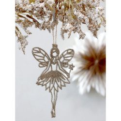 Champagne vánoční dekorace víla Fairy glitter - 9*14 cm