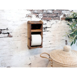 Dřevěný antik nástěnný držák na toaletní papír Grimaud Brick - 15*10*30 cm