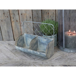 Nástěnná plechová police s patinou a 2 boxy Zinc - 34*15*28cm