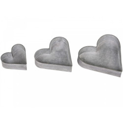 Sada 3ks plechové boxy ve tvaru srdce Zinc - 22*22*5cm