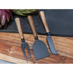 3ks černá sada na sýry s dřevěnou rukojetí Cheese - 17cm