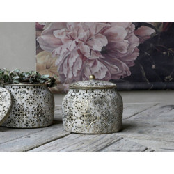 Bronzová antik kovová vintage dóza Vire s víkem a patinou - Ø15*13 cm