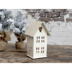 Krémový antik kovový domek na svíčku - 8*9*15cm