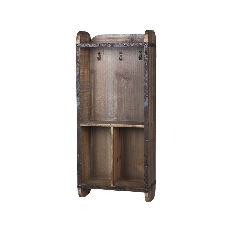 Hnědá dřevěná retro nástěnná skříňka na klíče - 26*12*60cm