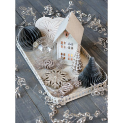 Krémový antik kovový domek na svíčku - 8*9*15cm