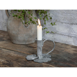 Zinkový antik svícen na úzkou svíčku Leaves - 13*12*9cm