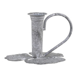 Zinkový antik svícen na úzkou svíčku Leaves - 13*12*9cm