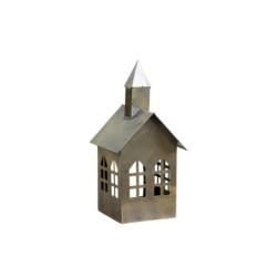 Bronzový antik kovový domek na svíčku kostel - 10*10*20cm