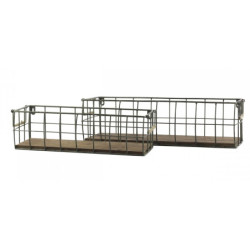 2ks nástěnná kovová police s patinou a dřevěnou poličkou - 51*17*15cm