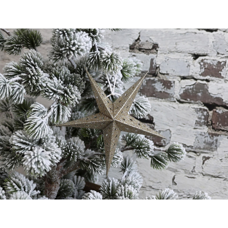 Champagne papírová hvězda Vintage s glitry - 13 cm