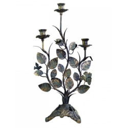 Kovový 3-ramenný vintage svícen s listy Leaves - 27*15*50 cm