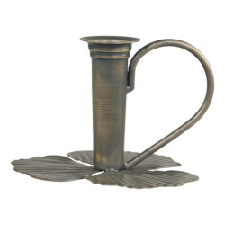 Bronzový antik svícen na úzkou svíčku Leaves - 13*12*9cm