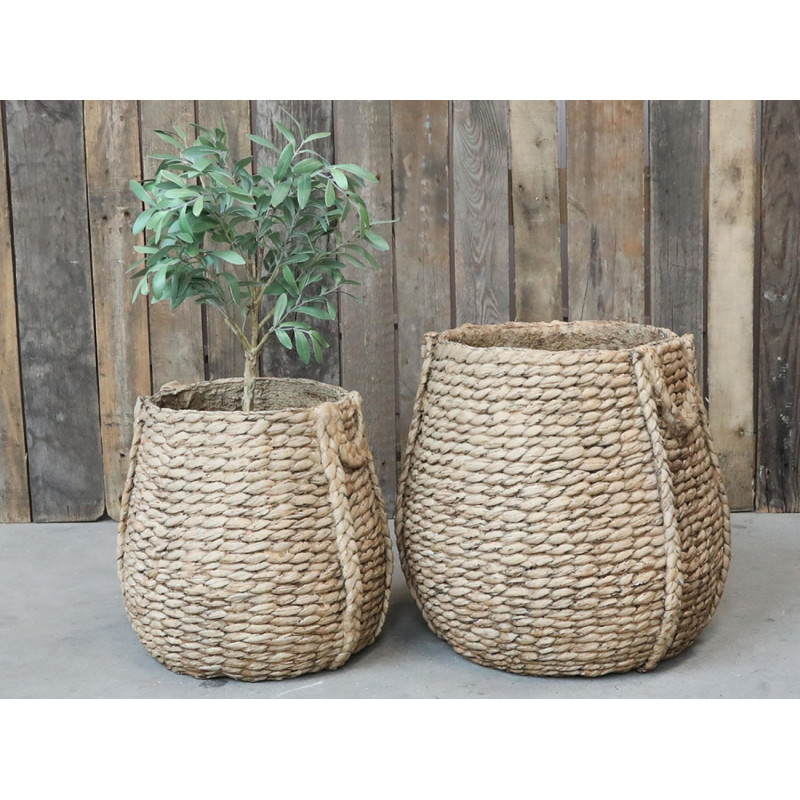 Hnědý obal na květináč s proutěným vzorem Corte I -  Ø 39*38cm
