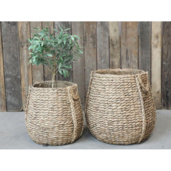 Hnědý obal na květináč s proutěným vzorem Corte I -  Ø 47*45cm
